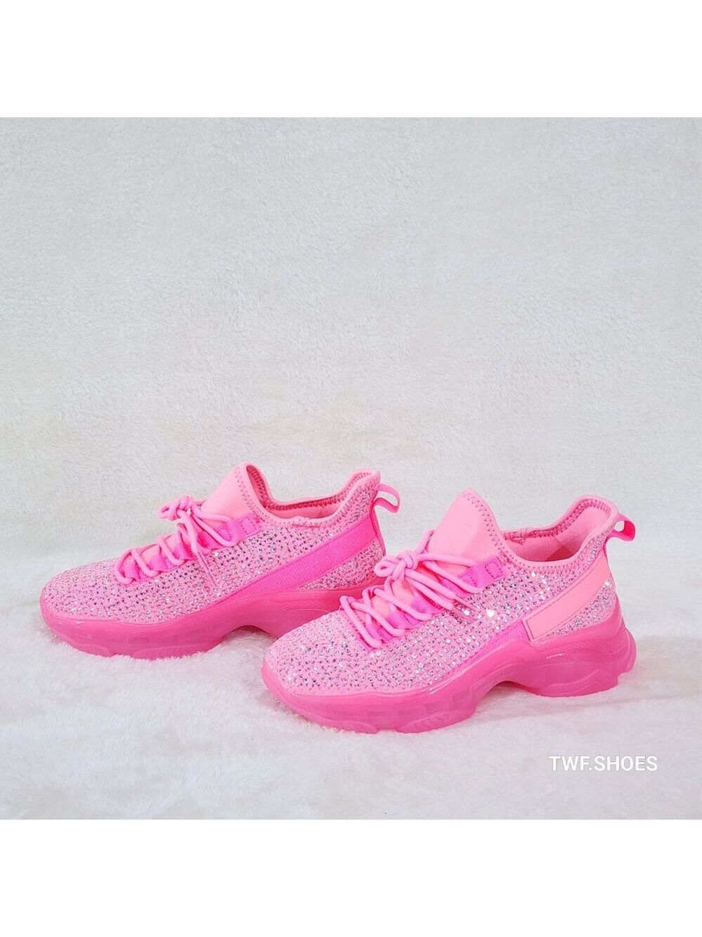 Frey Bright Pink Jelly Sole Slip On Pull Tie Running Shoes Sneakers Neon